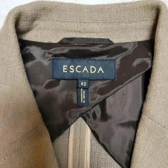 Escada Tan Knit Sweater Blazer Jacket Gold Logo Buttons Loro Piana Wool Cashmere - Picture 3 of 10